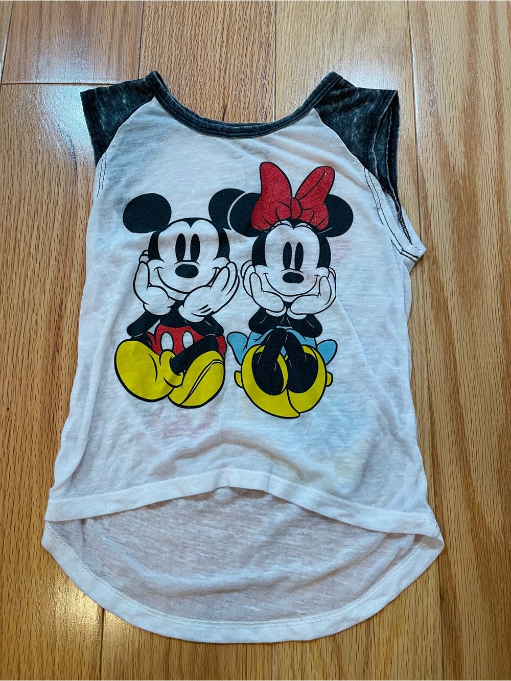 Disney White Tank with Black Sleeves and Colorful Mickey & Minnie Graphic